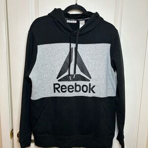 Reebok Black and Gray Hooded Sweater with Logo Size Medium